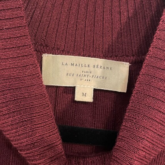 EUC Sezane Katrina Merino Wool Ribbed Mock Neck Midi Dress Burgundy Medium - Picture 6 of 8